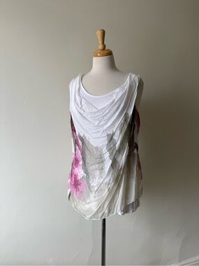 Own It Italy Silk Blend Floral Draped Tank Top Size L